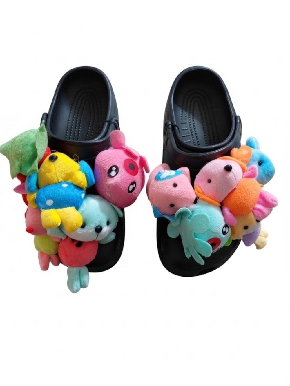 Adults Plush Charm Clog Sandals - Black with Multicolor Plush